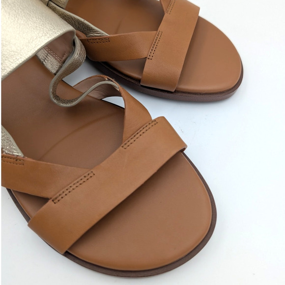 Cole Haan Fawn Women's Slingback Flat Sandal Strappy Tan/Gold Buckle Size US8B - Picture 9 of 9